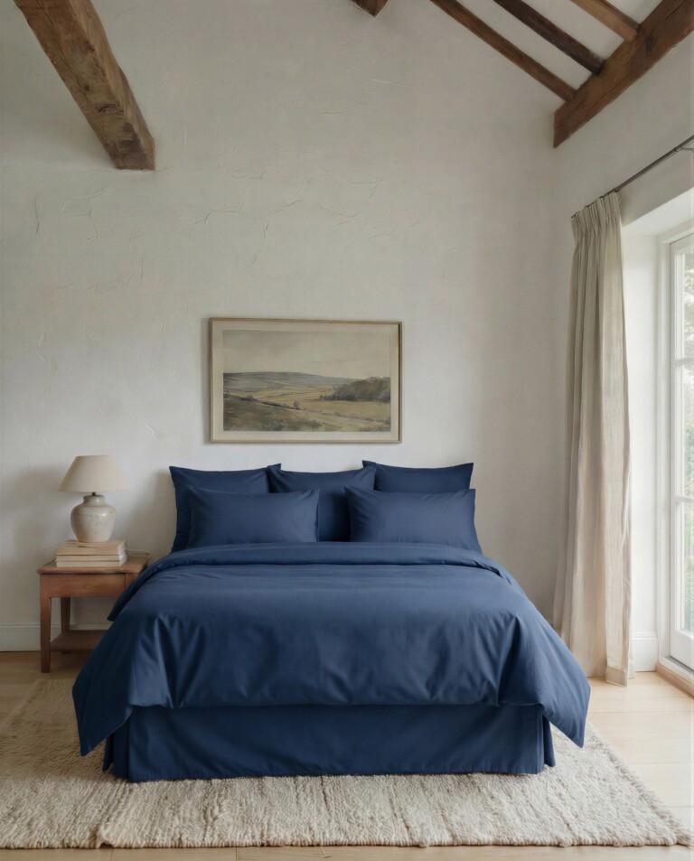 Dejorine - Parure de lit en Percale de coton - Bleu marine – 200x200cm / 280x240cm / 65x65cm