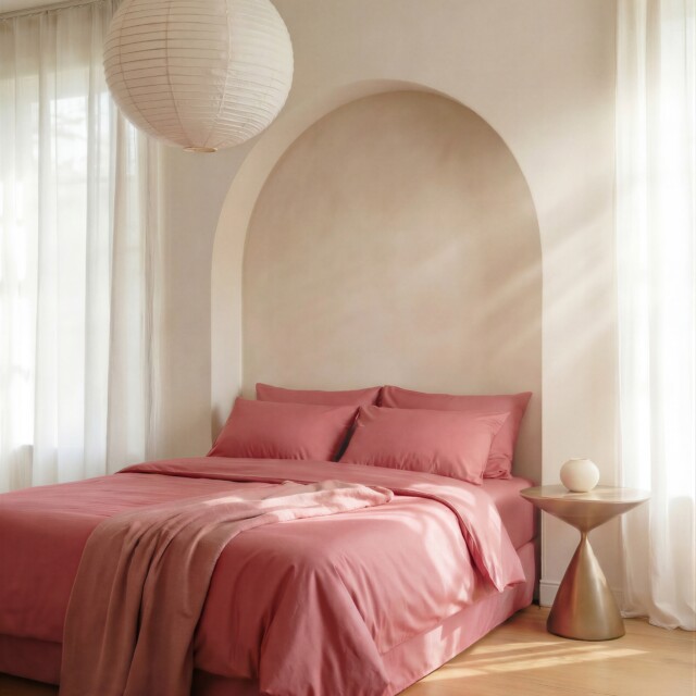 Dejorine - Parure de lit en Percale de coton - Vieux rose