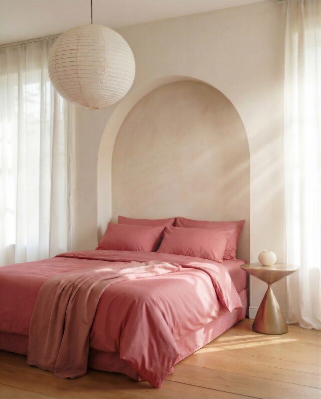 DEJORINE - Parure de lit en Percale de coton – Vieux rose