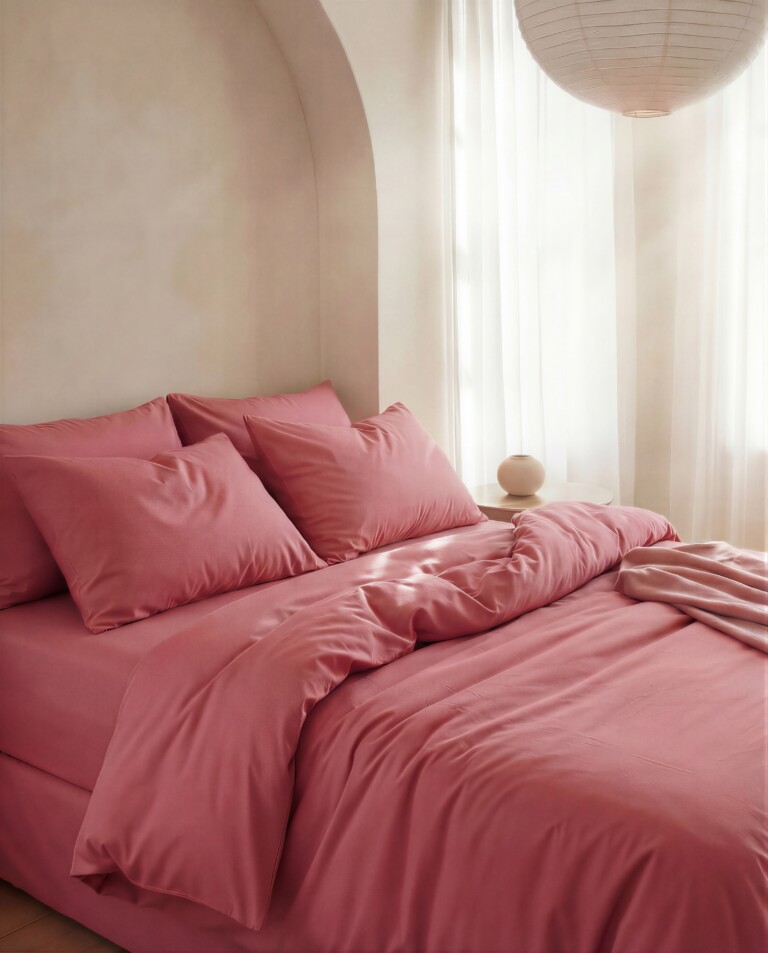 Dejorine - Parure de lit en Percale de coton - Vieux rose – 200x200cm / 280x240cm / 65x65cm
