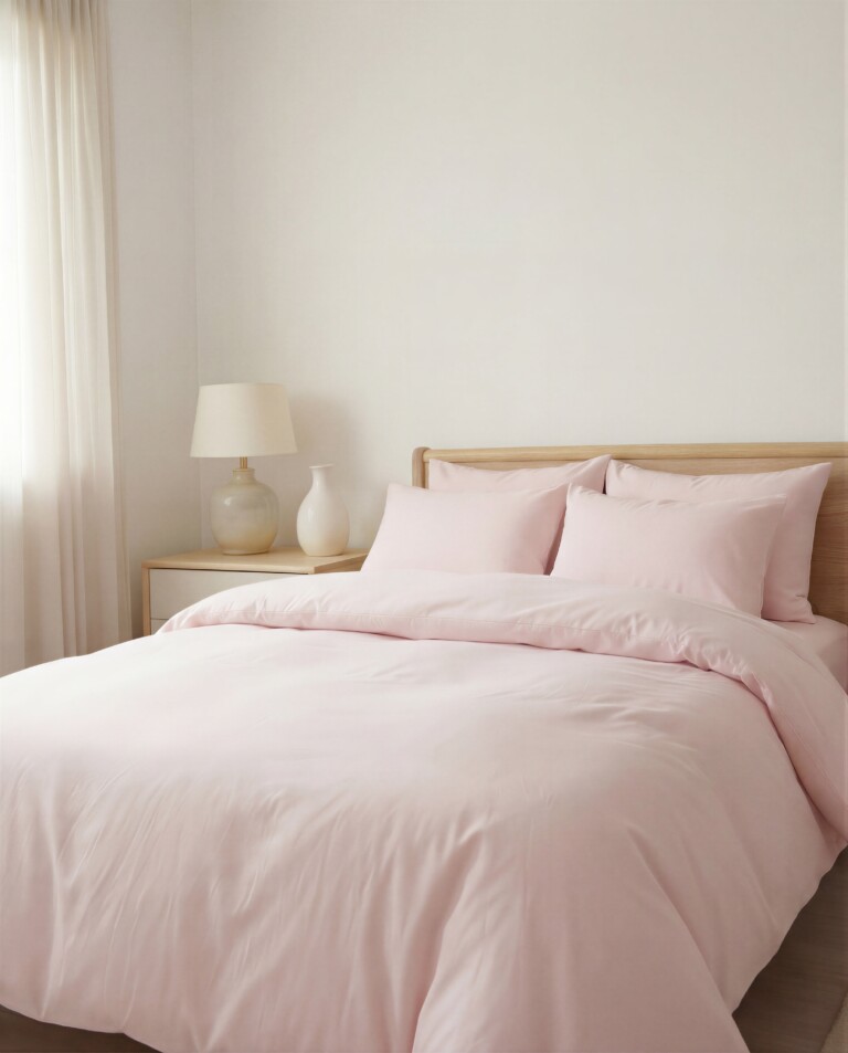 Dejorine - Parure de lit en Percale de coton - Rose poudré – 200x200cm / 200x200cm / 50x70cm