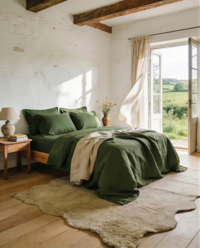 Dejorine - Taies d'oreiller X2 en Percale de coton - Vert sapin