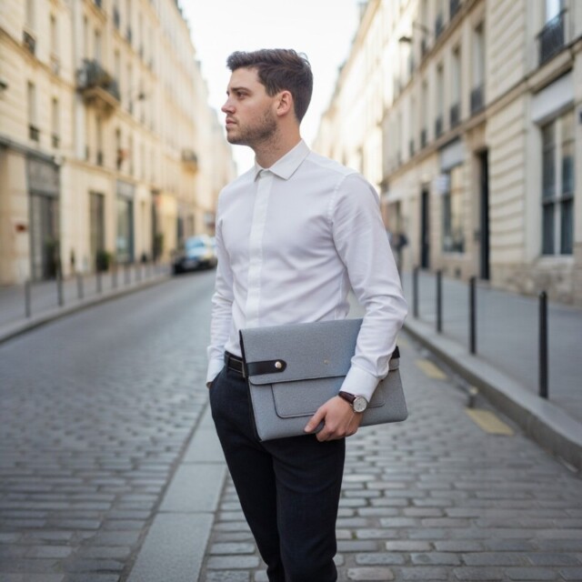 Saint-Lazare - Pochette ordinateur Made in France - Gris clair