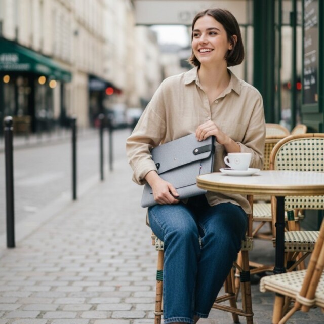 Saint-Lazare - Pochette ordinateur Made in France - Gris clair