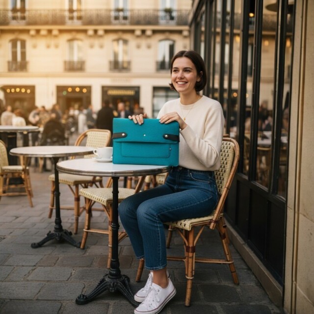 Saint-Lazare - Pochette ordinateur Made in France - Turquoise
