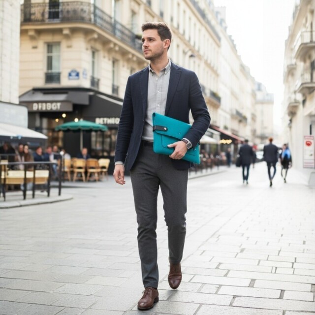 Saint-Lazare - Pochette ordinateur Made in France - Turquoise