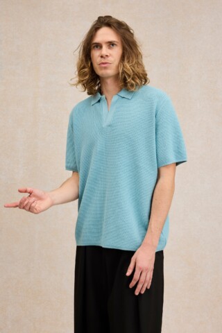 Le Minor - Polo en maille bleu ciel pour homme