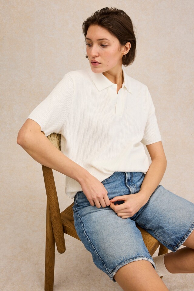 Le Minor - Polo en maille écru pour femme