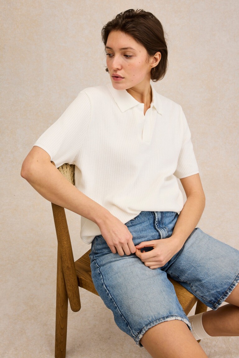 Le Minor - Polo en maille écru pour femme