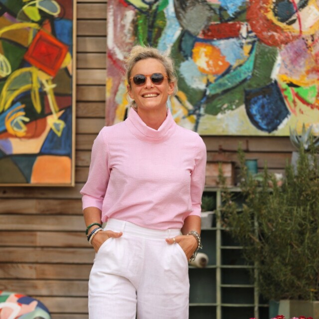 Quintessence - Blouse Catherine en seersucker de coton rose/blanc