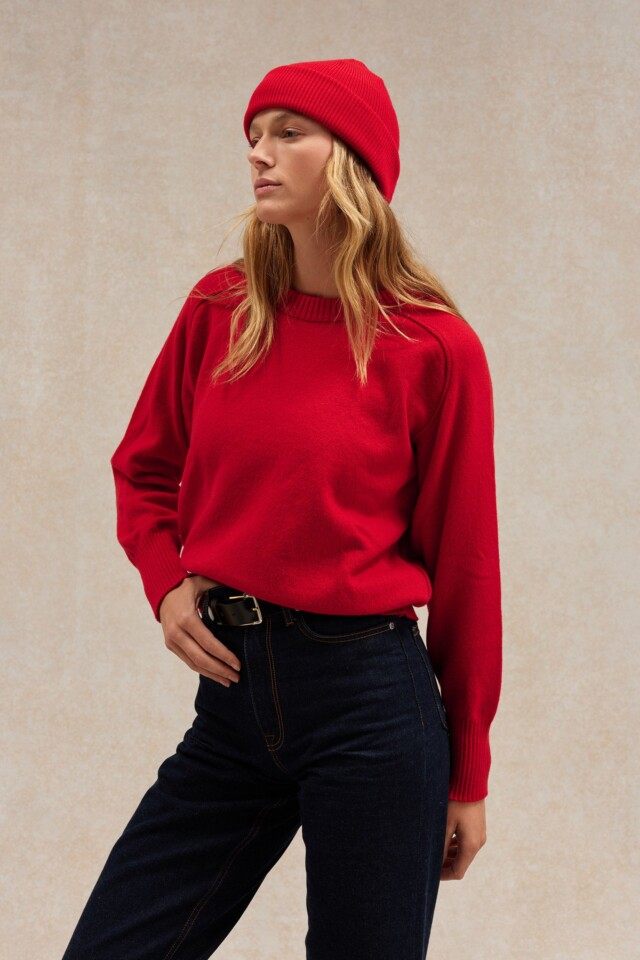 Le Minor - Pull femme col rond rouge