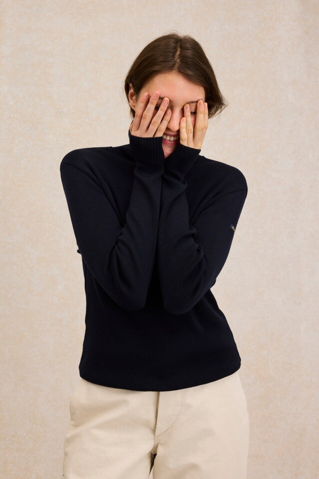 Le Minor - Pull col roulé Marine nationale bleu marine en laine mérinos pour femme