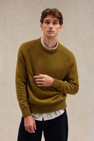 Le Minor - Pull homme col rond olive