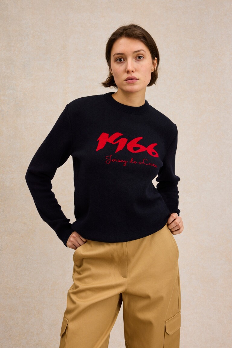 Le Minor - Pull 1966 marine et rouge pour femme