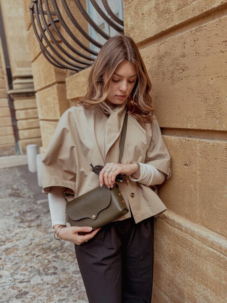 Maison Rottier - Maroquinerie fabriquée en France - Sac en Cuir Vert Kaki - Candice