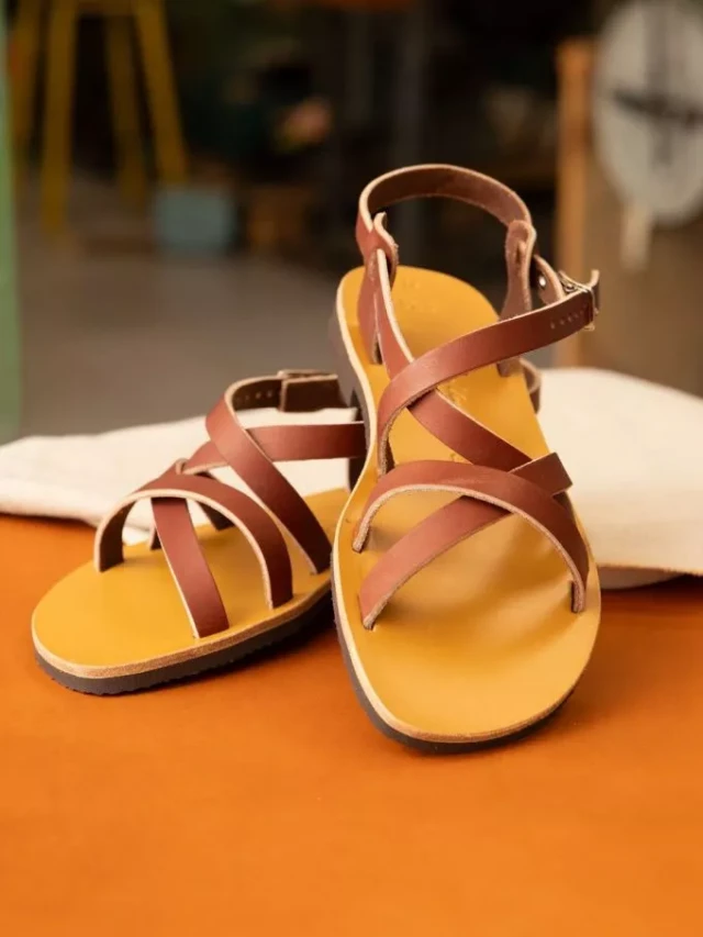 Max Vincent - Sandales brides croisees bombay cuir tannage vegetal marron femme