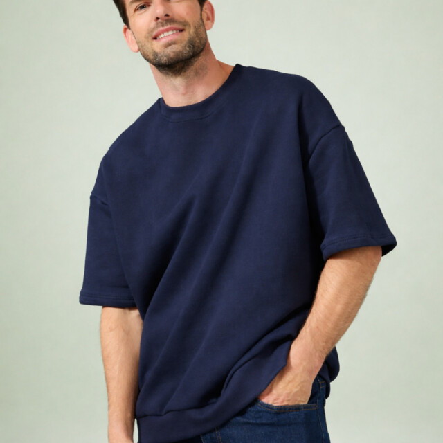 Lemahieu - Sweat manches courtes Coton BIO - Marine - Homme