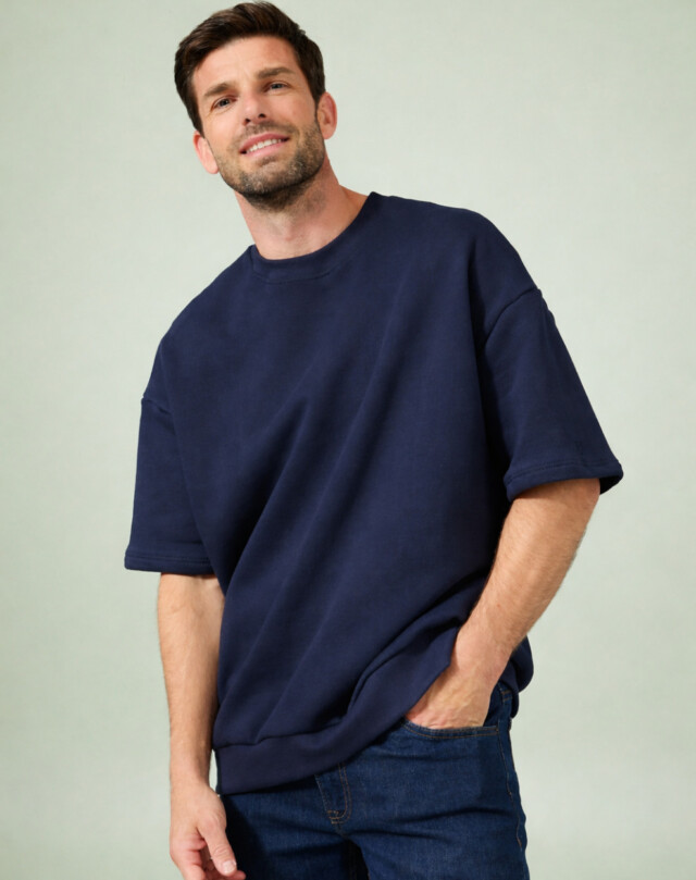 Lemahieu - Sweat manches courtes Coton BIO - Marine - Homme