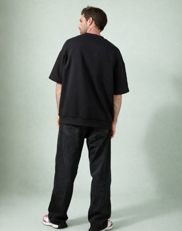 Lemahieu - Sweat manches courtes Coton BIO - Noir - Homme