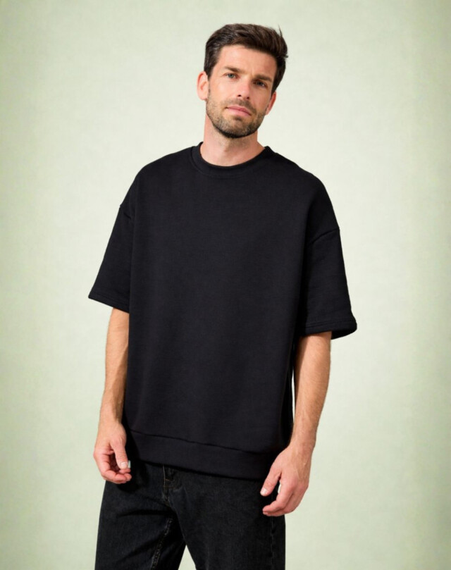 Lemahieu - Sweat manches courtes Coton BIO - Noir - Homme