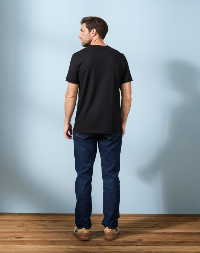 Lemahieu - T-shirt épais col signature en Coton Bio - Noir - Homme