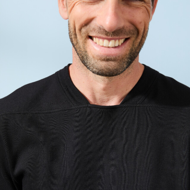 Lemahieu - T-shirt épais col signature en Coton Bio - Noir - Homme