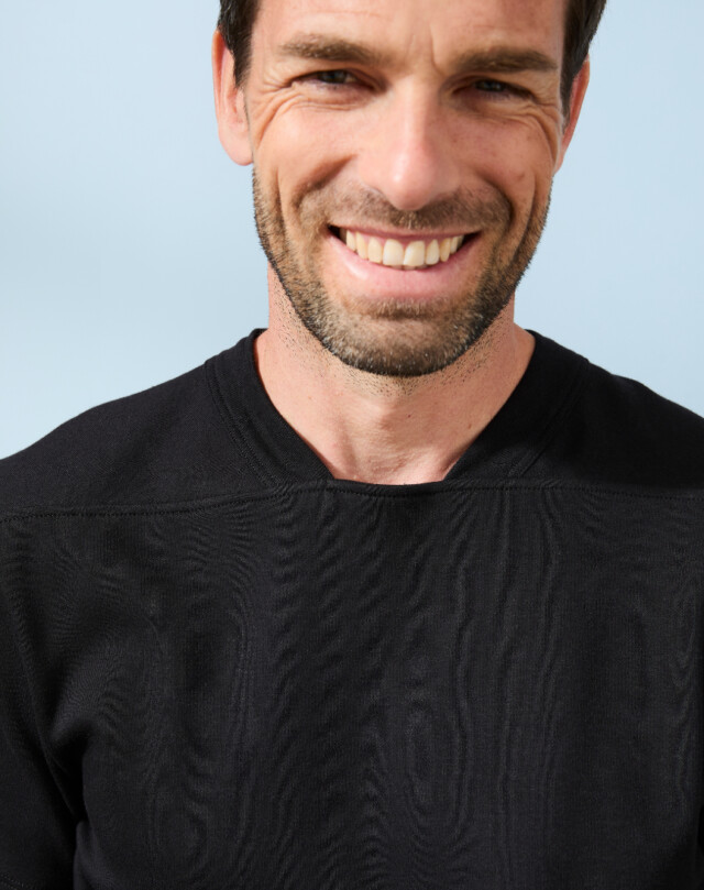 Lemahieu - T-shirt épais col signature en Coton Bio - Noir - Homme