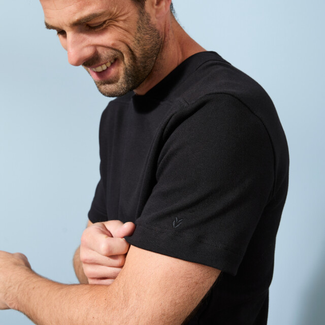 Lemahieu - T-shirt épais col signature en Coton Bio - Noir - Homme