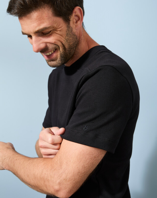 Lemahieu - T-shirt épais col signature en Coton Bio - Noir - Homme