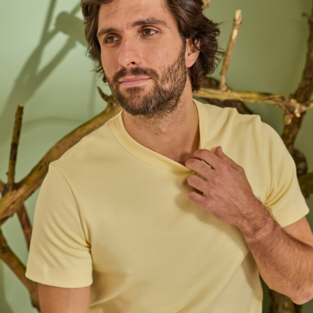 Lemahieu - T-shirt épais en Coton Bio - Jaune beurre - Homme