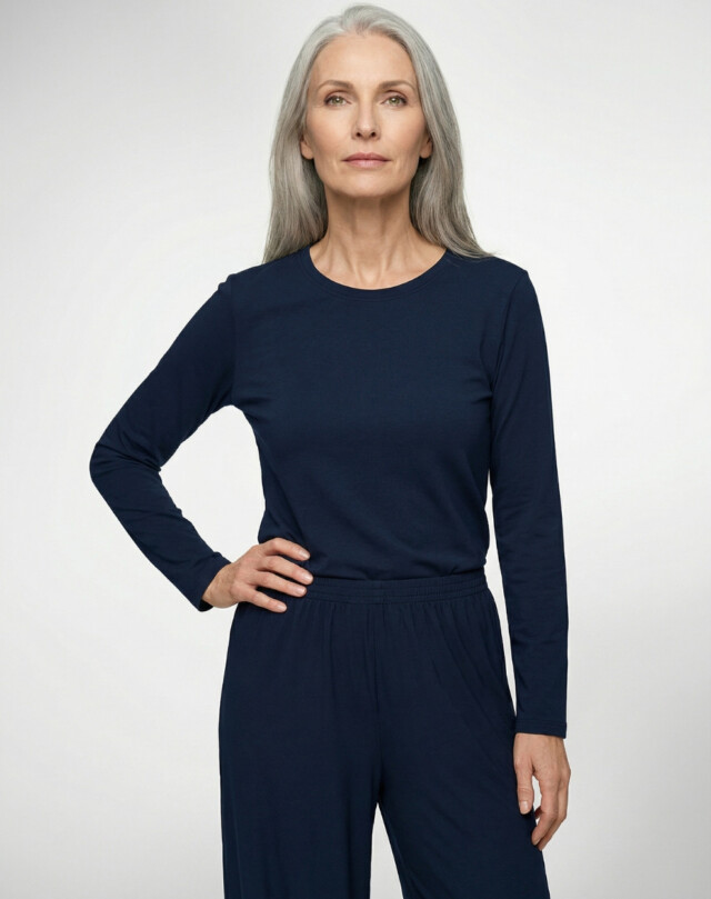 Lemahieu - T-shirt manches longues coton modal - Marine - Femme