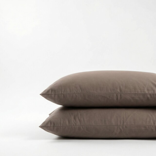 DEJORINE - Taies d’oreiller X2 en Coton – Marron taupe