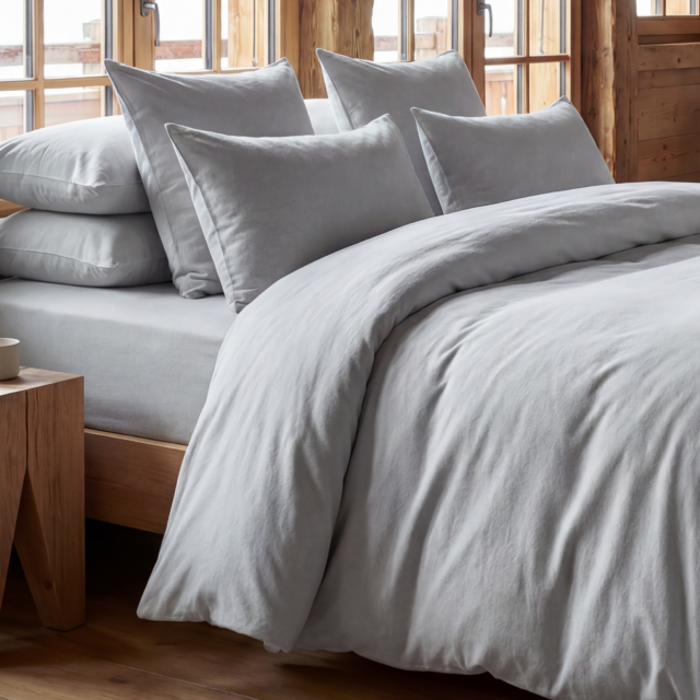 Dejorine - Taies d'oreiller X2 en Flanelle de coton - Gris argent