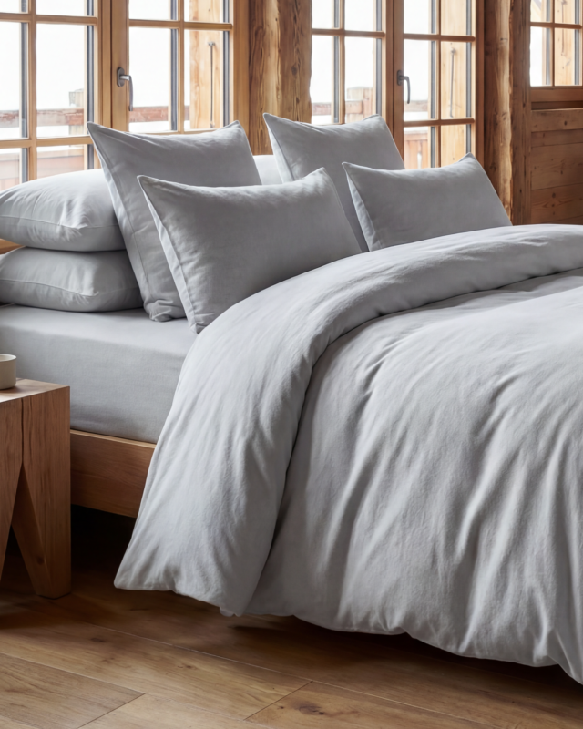 Dejorine - Taies d'oreiller X2 en Flanelle de coton - Gris argent