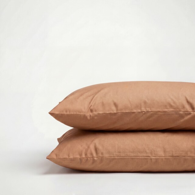 DEJORINE - Taies d’oreiller X2 en Percale de coton – Marron