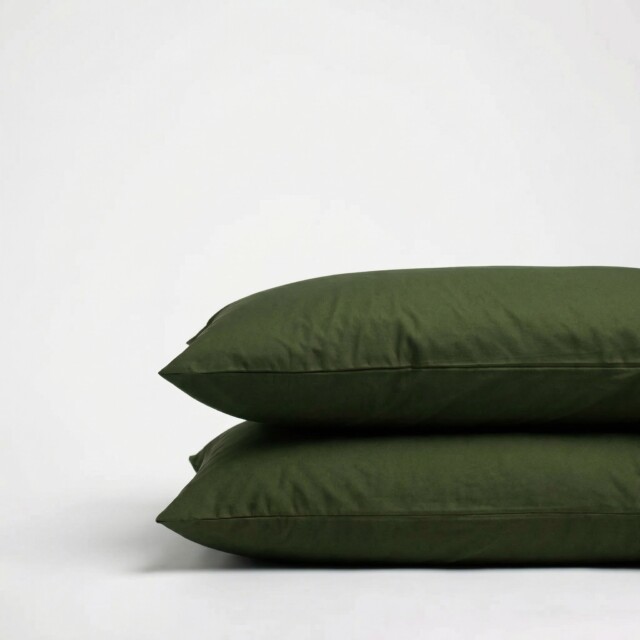 DEJORINE - Taies d’oreiller X2 en Percale de coton – Vert sapin