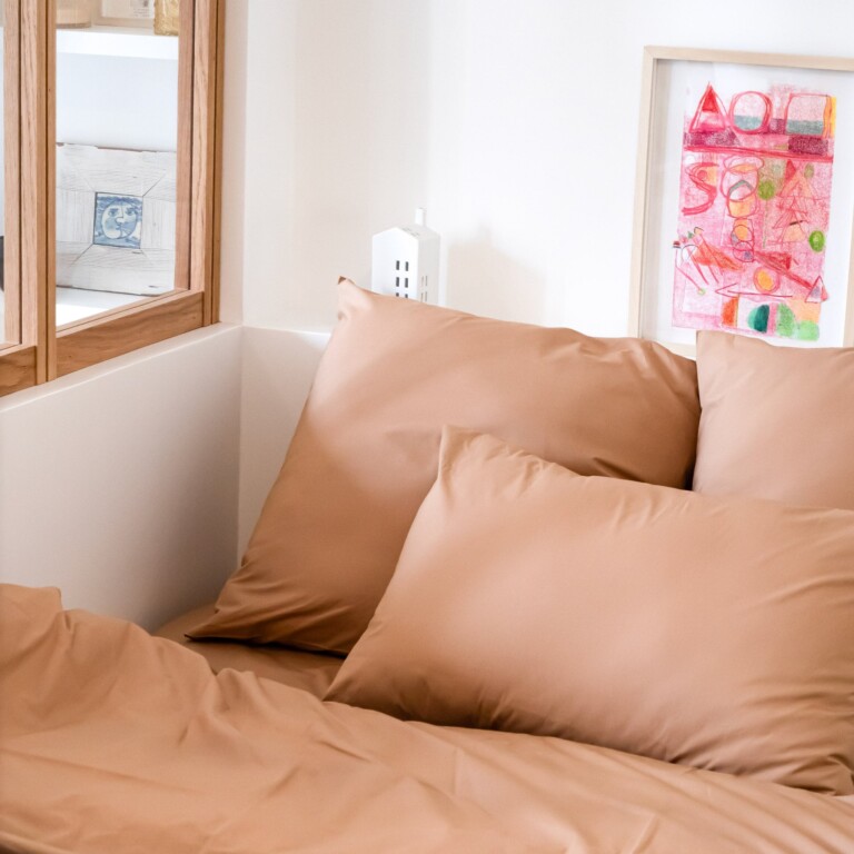 Dejorine - Parure de lit en Percale de coton - Marron – 200x200cm / 280x240cm / 65x65cm