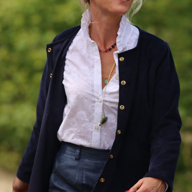 Quintessence - Veste Annie - Velours côtelé bleu nuit