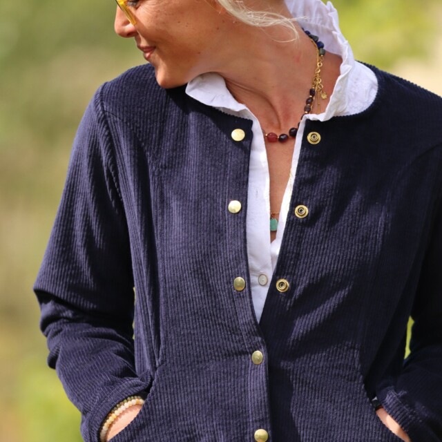 Quintessence - Veste Annie - Velours côtelé bleu nuit