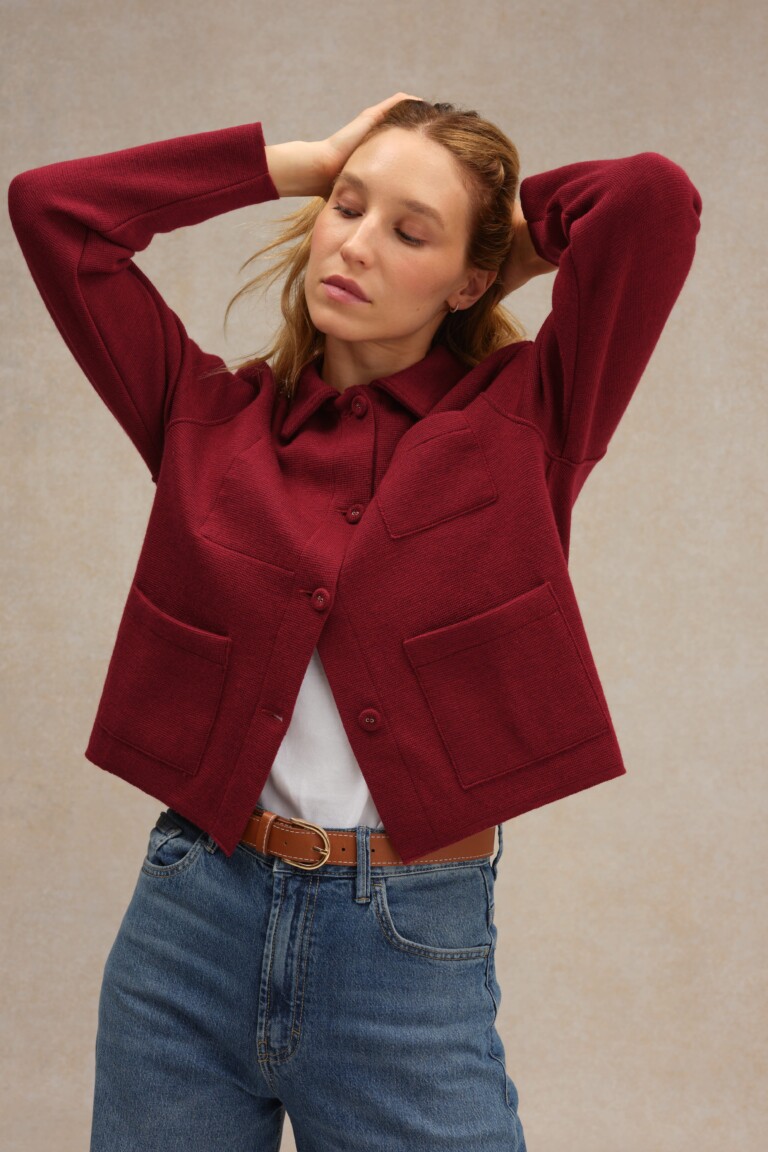 Le Minor - Veste de travail bordeaux en maille Milano pour femme