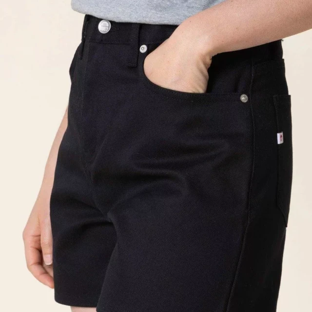 1083 - SHORT JEANS NOIR 276H  taille haute coton bio superdenim Femme