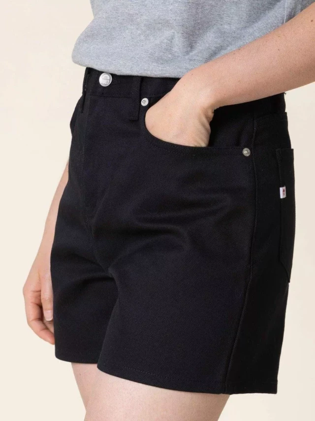 1083 - SHORT JEANS NOIR 276H  taille haute coton bio superdenim Femme