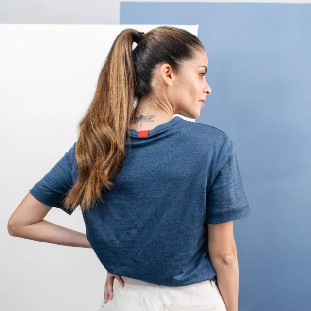 1083 - T-SHIRT LIN 417  bleu Femme