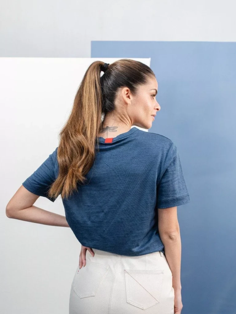 1083 - T-SHIRT LIN 417  bleu Femme