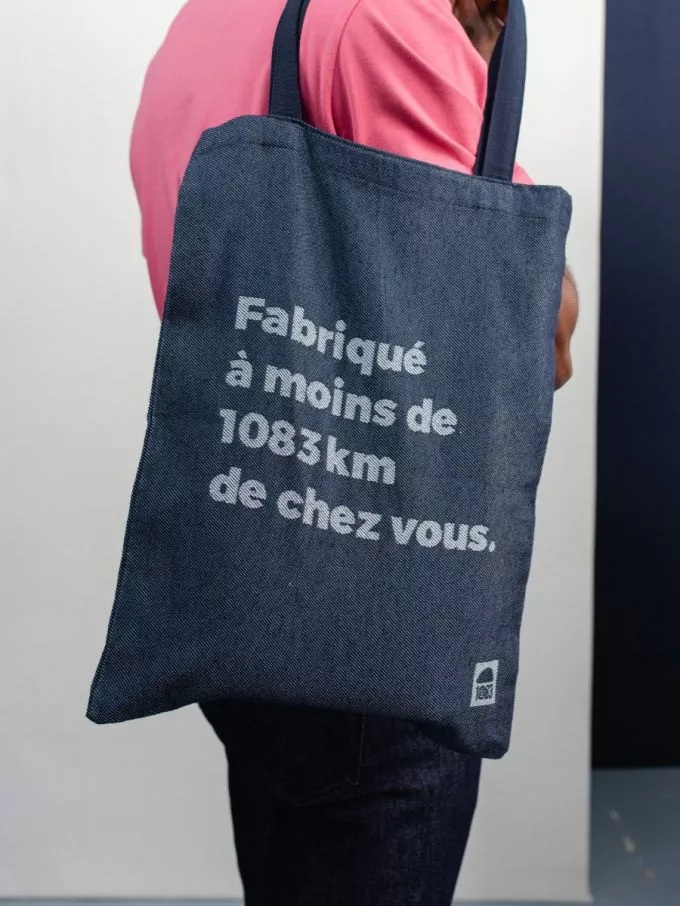 1083 - Tote bag jean 851 MESSAGE coton recycle bleu Unisexe
