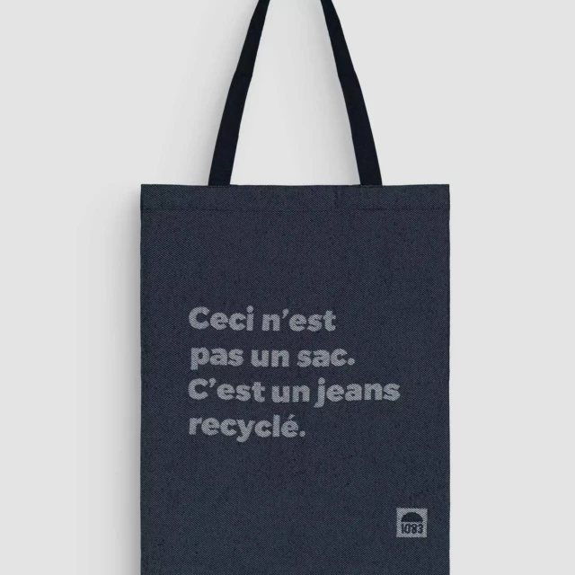 1083 - Tote bag jean 851 MESSAGE coton recycle bleu Unisexe