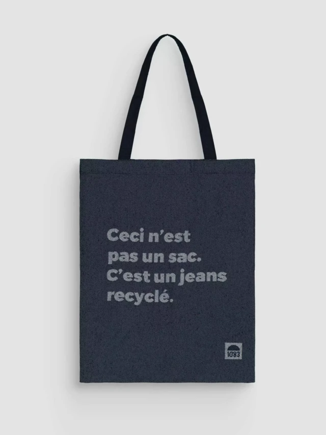 1083 - Tote bag jean 851 MESSAGE coton recycle bleu Unisexe
