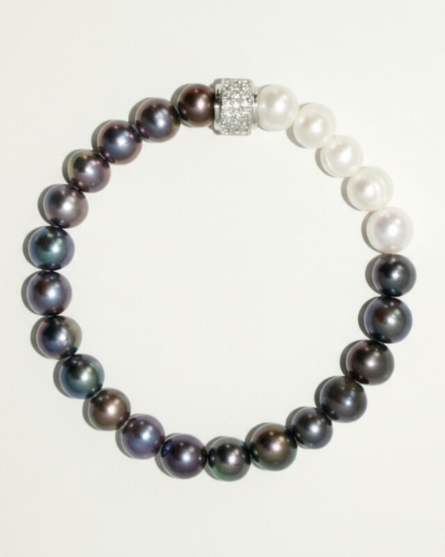 NEIJE - Bracelet Swann Geometric Perles de Culture Noires et Blanches