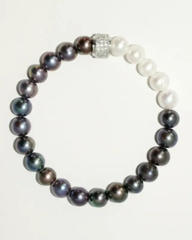 NEIJE - Bracelet Swann Geometric Perles de Culture Noires et Blanches