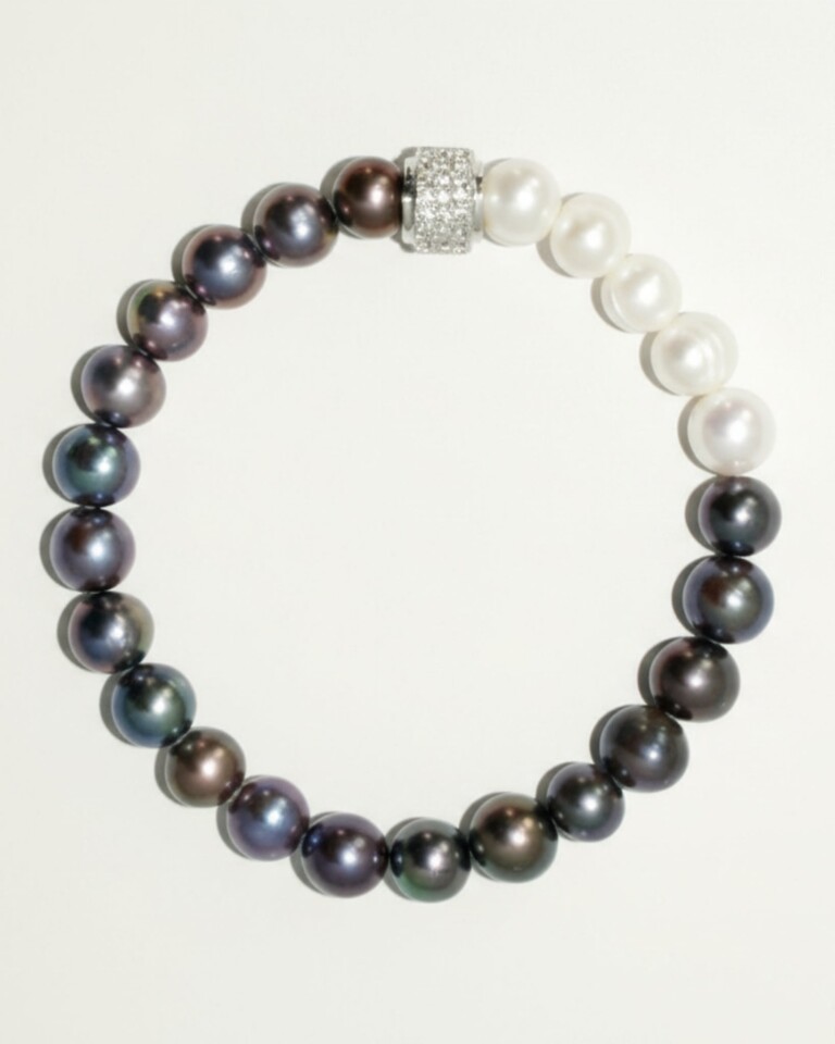 NEIJE - Bracelet Swann Geometric Perles de Culture Noires et Blanches